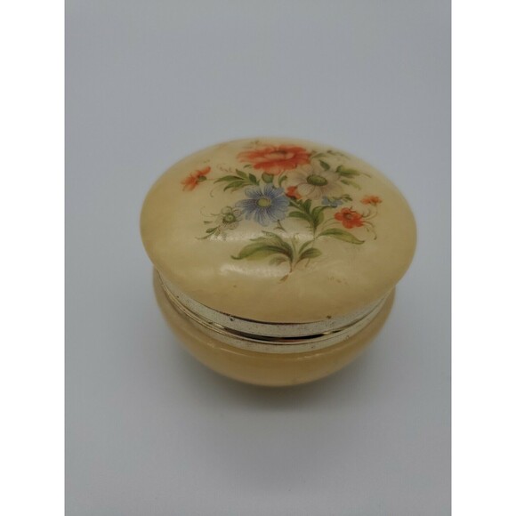 Vintage Firenze Alabaster Round Hinged Trinket Dish Floral Made in ITALY - Picture 11 of 12